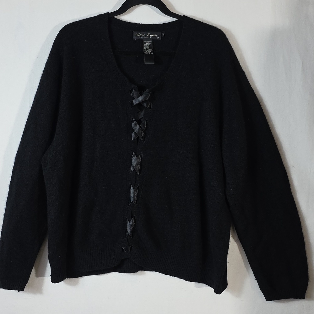 Work in progress Lamb's wool knitted pull over with lace ties in the front